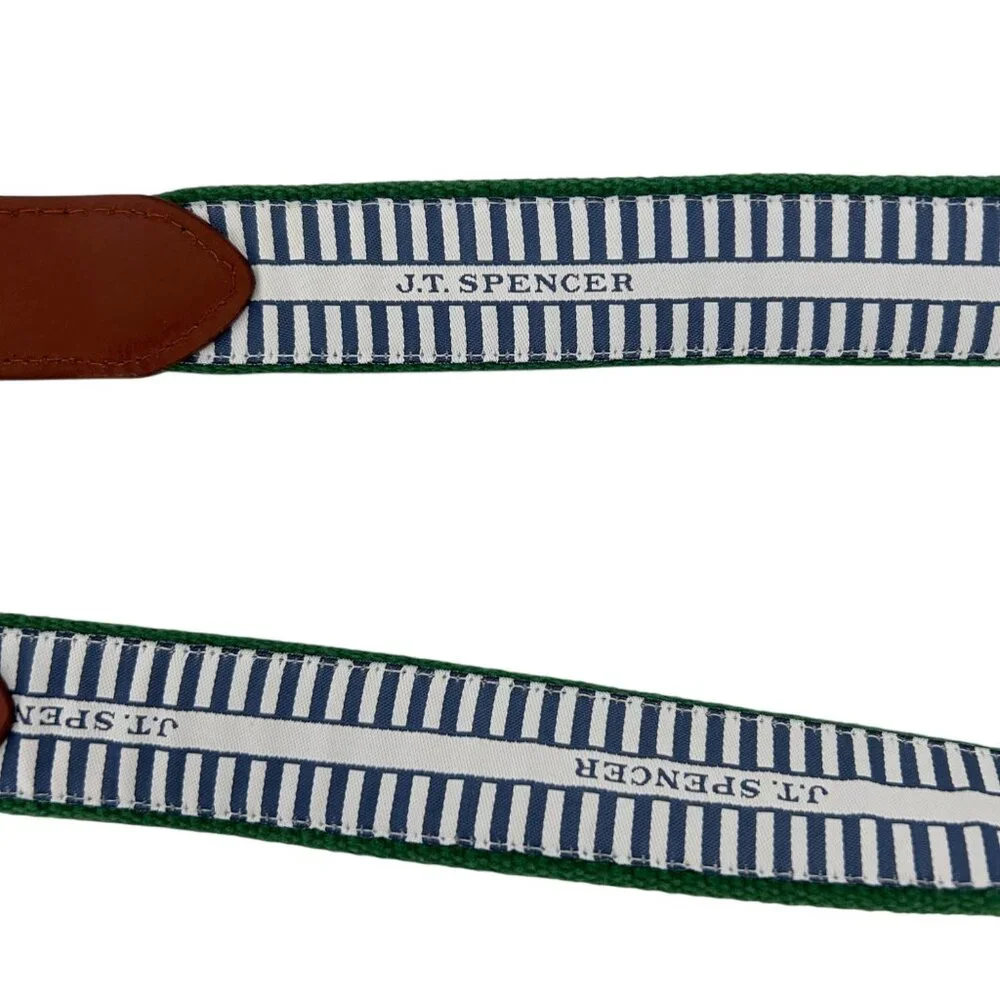 J.T. Spencer Leather Canvas Embroidered Green Belt Size 38